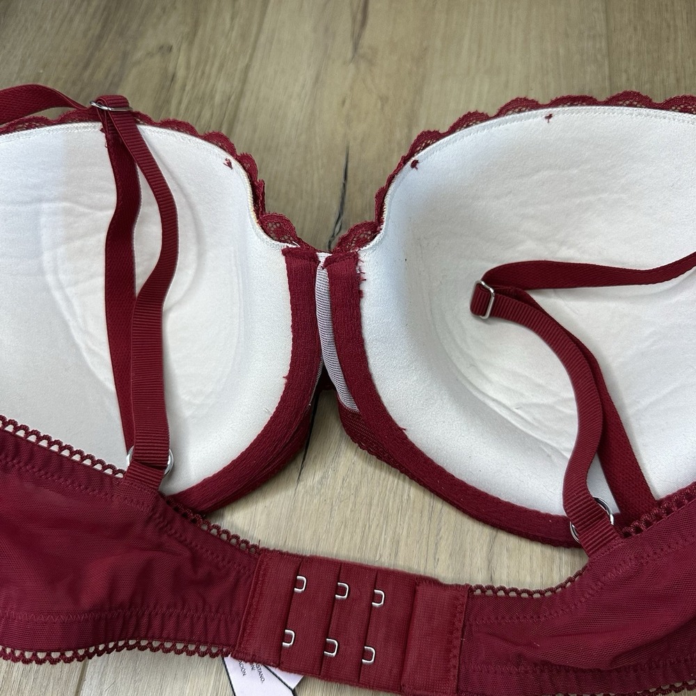 NWOT Victorias Secret Dream Angels 34DD Push Up Wine Red Lace Padded - Picture 3 of 5